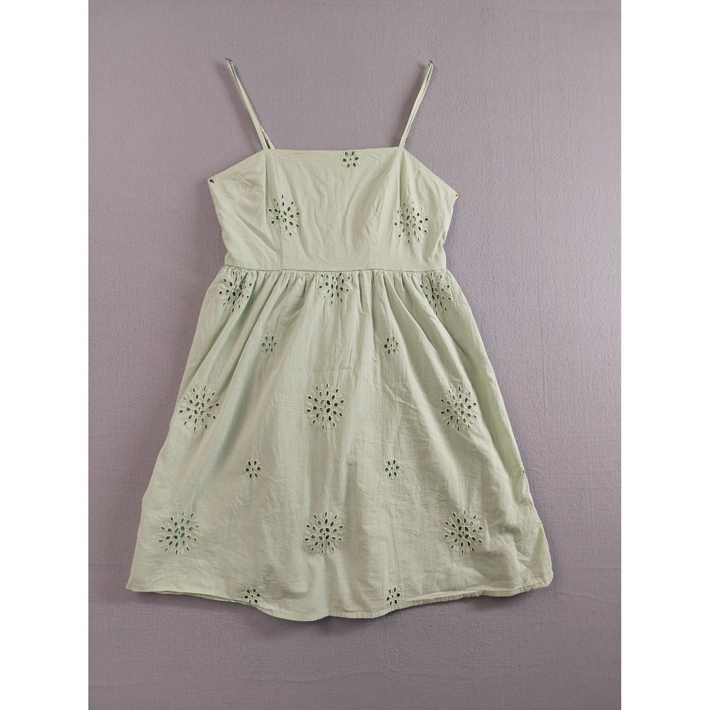 Jopeza Women Dress L Green Spaghetti Strap Embroidered Mini Summer Vacation